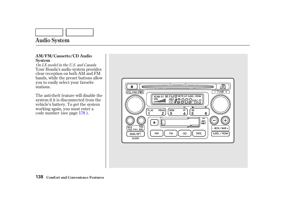 Audio system | HONDA 2002 CR-V - Owner's Manual User Manual | Page 142 / 372