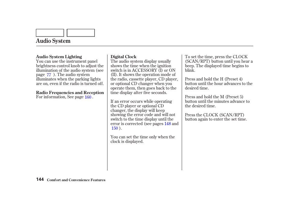 Audio system | HONDA 2002 CR-V - Owner's Manual User Manual | Page 148 / 372