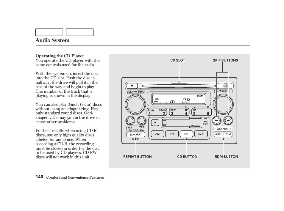 Audio system | HONDA 2002 CR-V - Owner's Manual User Manual | Page 150 / 372
