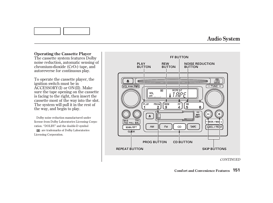 Audio system | HONDA 2002 CR-V - Owner's Manual User Manual | Page 155 / 372