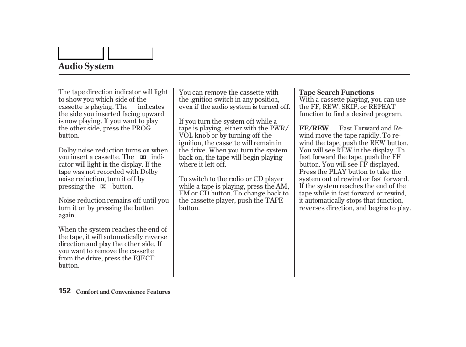 Audio system | HONDA 2002 CR-V - Owner's Manual User Manual | Page 156 / 372
