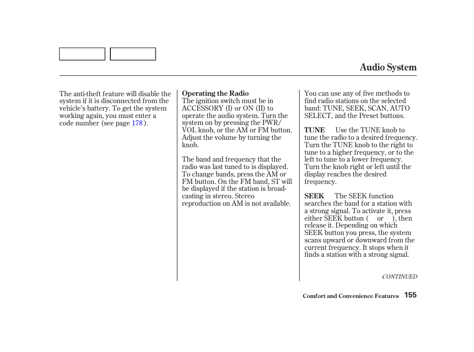 Audio system | HONDA 2002 CR-V - Owner's Manual User Manual | Page 159 / 372