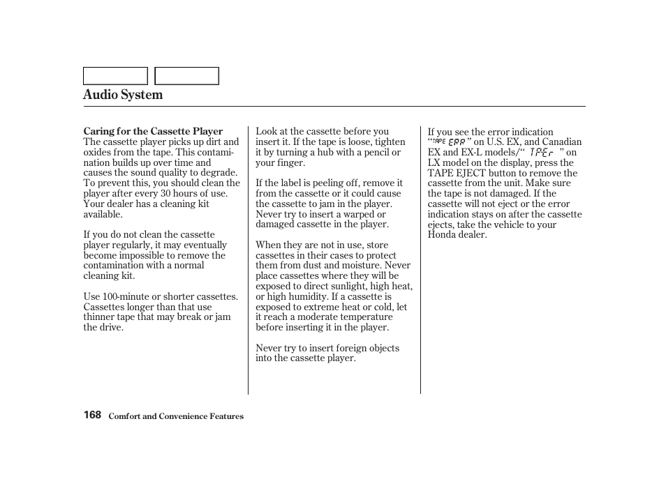 Audio system | HONDA 2002 CR-V - Owner's Manual User Manual | Page 172 / 372