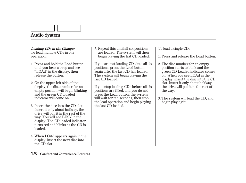 Audio system | HONDA 2002 CR-V - Owner's Manual User Manual | Page 174 / 372