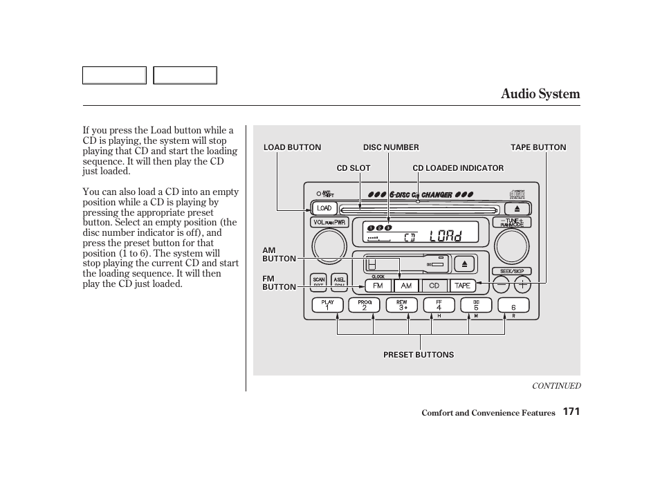 Audio system | HONDA 2002 CR-V - Owner's Manual User Manual | Page 175 / 372