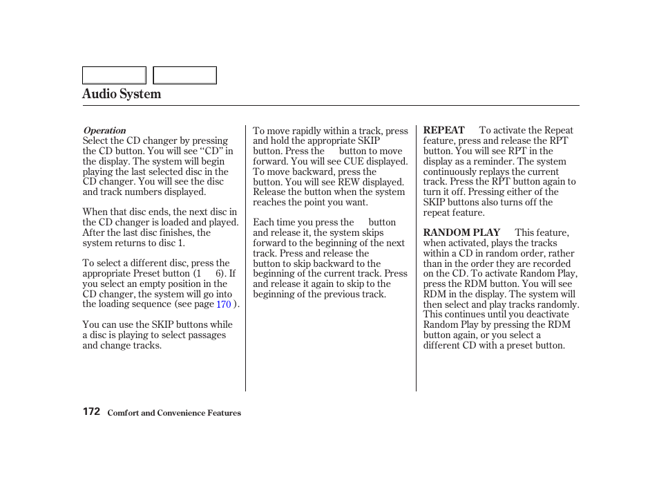 Audio system | HONDA 2002 CR-V - Owner's Manual User Manual | Page 176 / 372