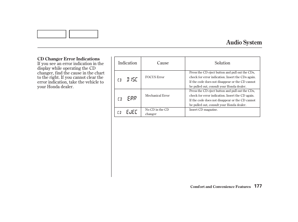 Audio system | HONDA 2002 CR-V - Owner's Manual User Manual | Page 181 / 372