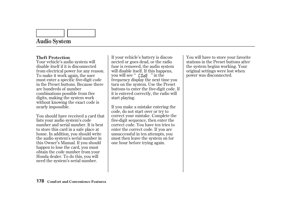 Audio system | HONDA 2002 CR-V - Owner's Manual User Manual | Page 182 / 372