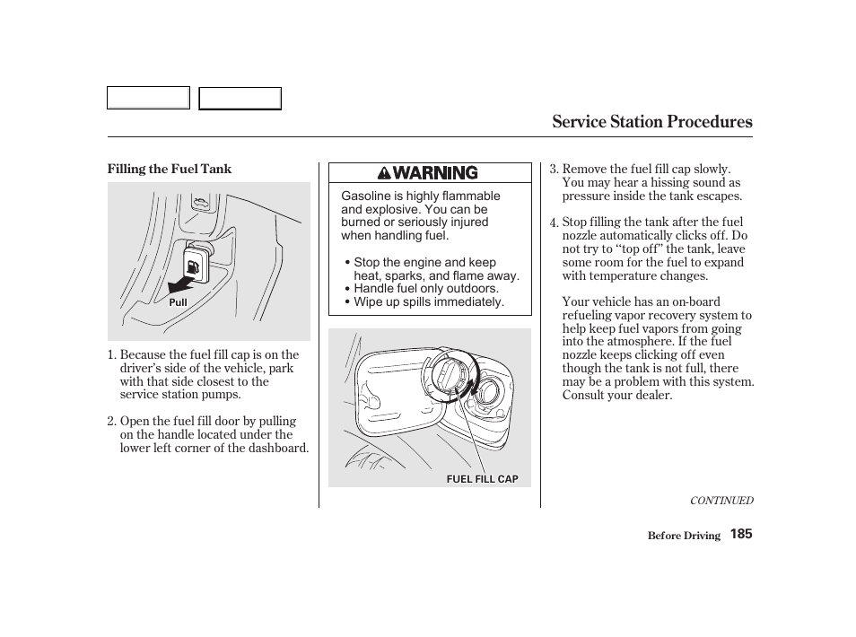 Service station procedures | HONDA 2002 CR-V - Owner's Manual User Manual | Page 189 / 372