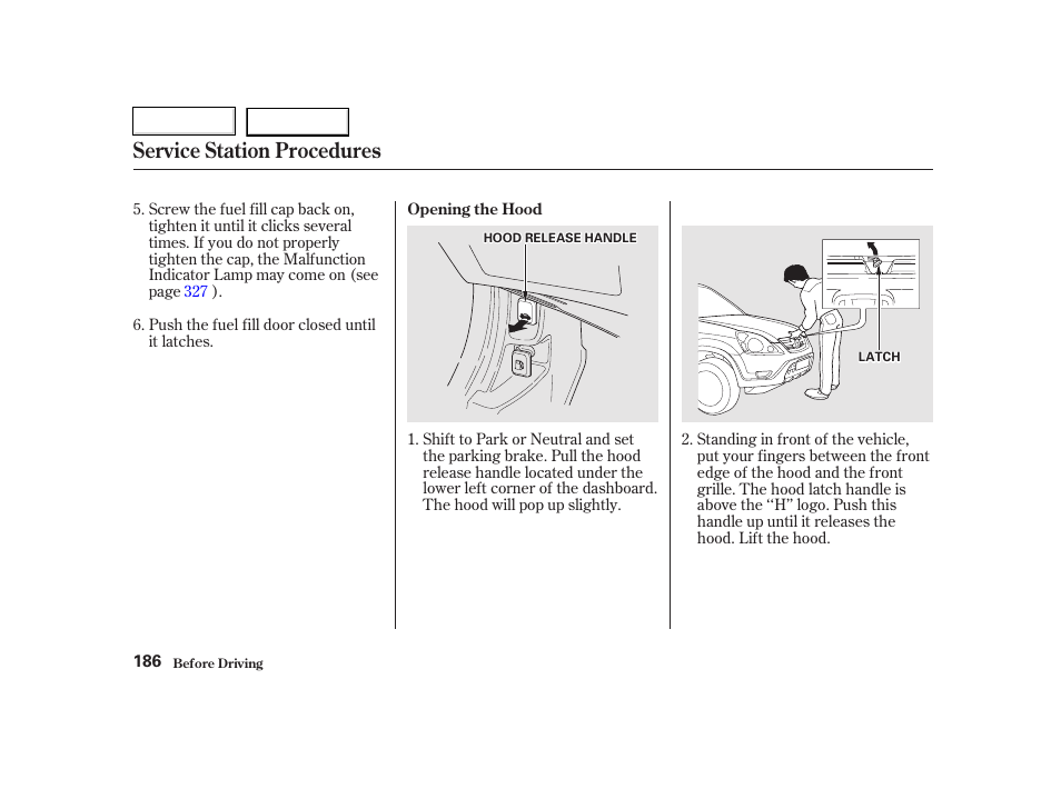 Service station procedures | HONDA 2002 CR-V - Owner's Manual User Manual | Page 190 / 372