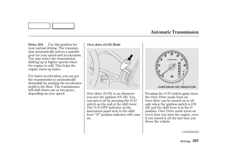 Automatic transmission | HONDA 2002 CR-V - Owner's Manual User Manual | Page 211 / 372