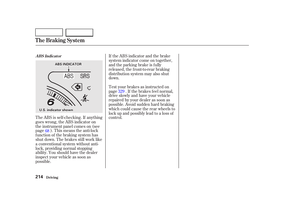 The braking system | HONDA 2002 CR-V - Owner's Manual User Manual | Page 218 / 372