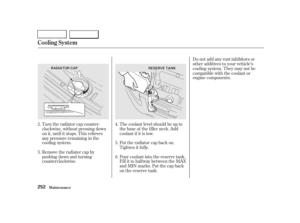 Cooling system | HONDA 2002 CR-V - Owner's Manual User Manual | Page 256 / 372