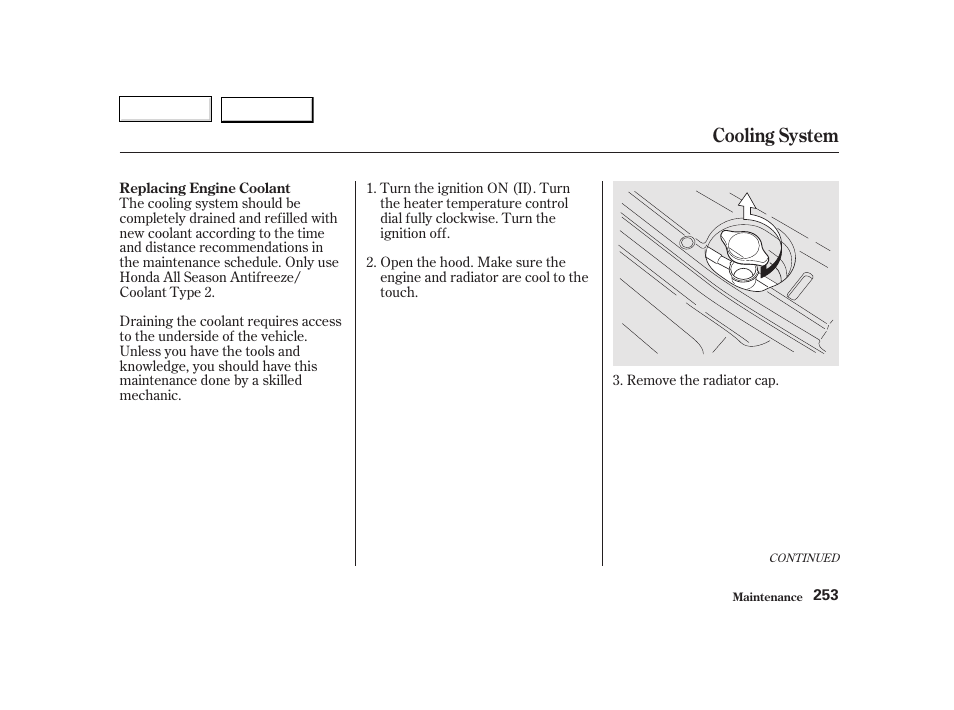 Cooling system | HONDA 2002 CR-V - Owner's Manual User Manual | Page 257 / 372