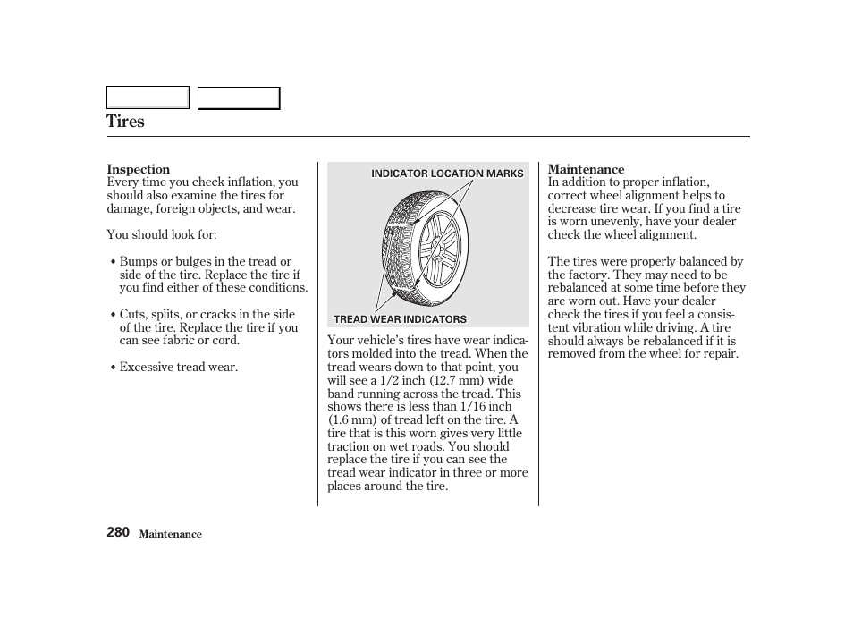 Tires | HONDA 2002 CR-V - Owner's Manual User Manual | Page 284 / 372