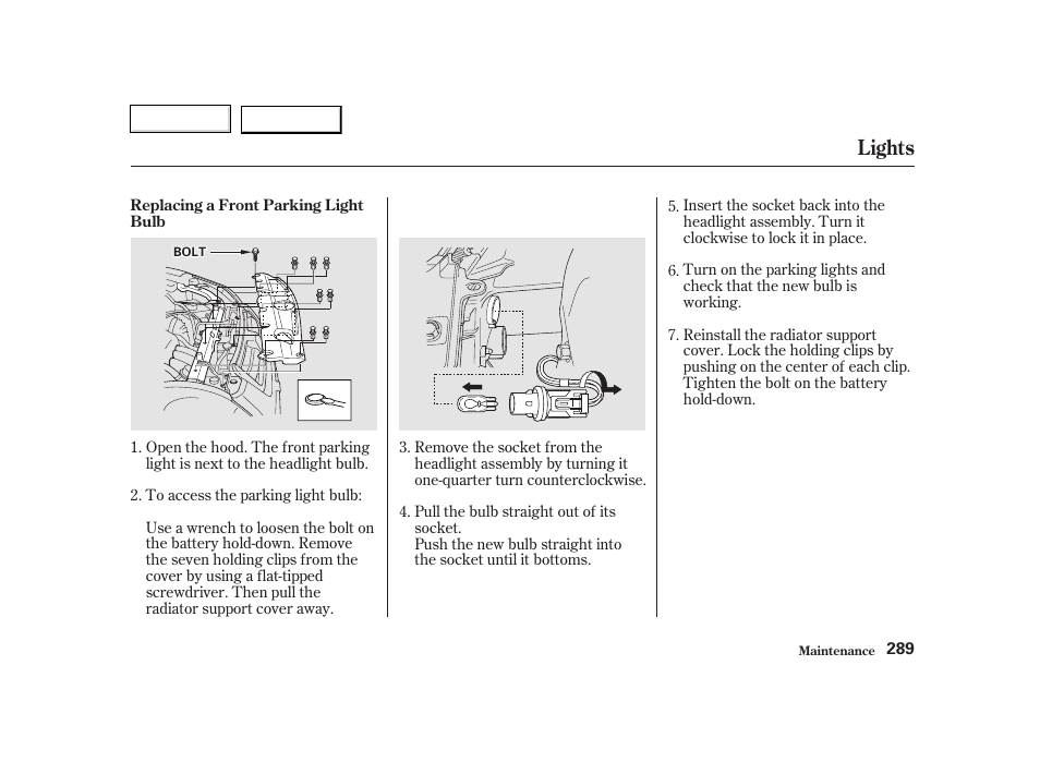 Lights | HONDA 2002 CR-V - Owner's Manual User Manual | Page 293 / 372