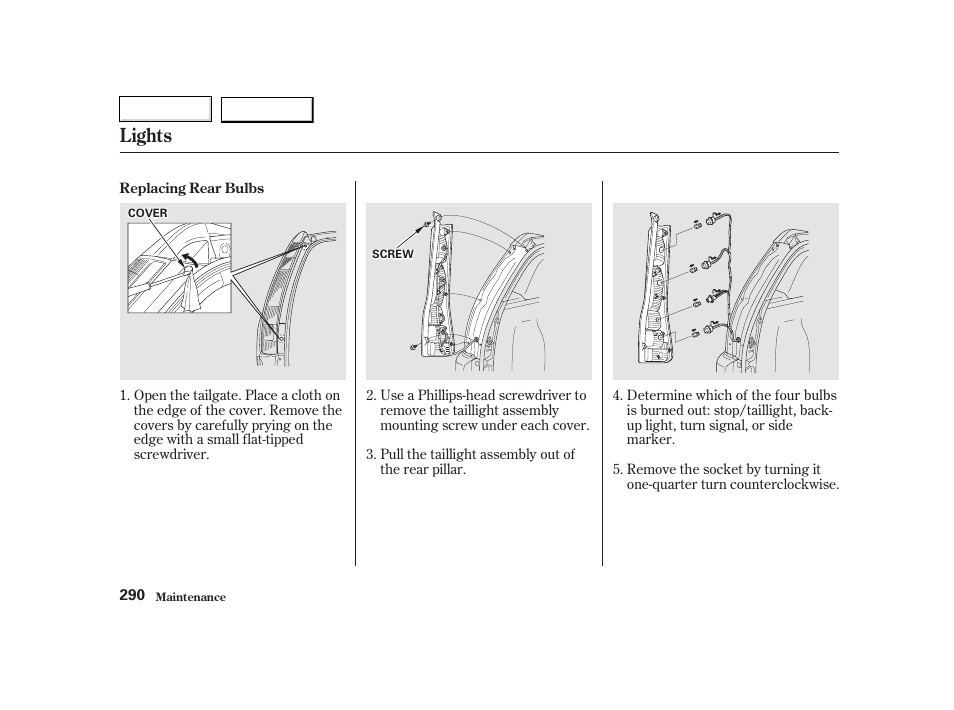 Lights | HONDA 2002 CR-V - Owner's Manual User Manual | Page 294 / 372