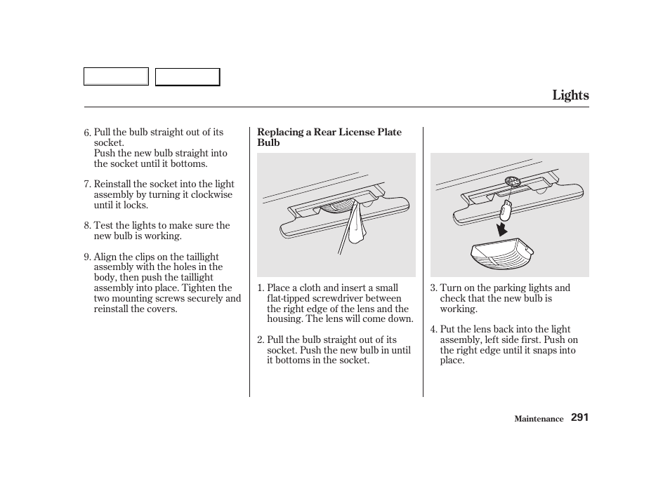 Lights | HONDA 2002 CR-V - Owner's Manual User Manual | Page 295 / 372