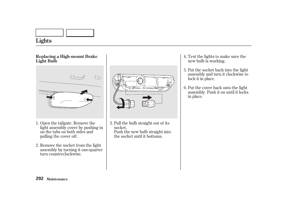 Lights | HONDA 2002 CR-V - Owner's Manual User Manual | Page 296 / 372