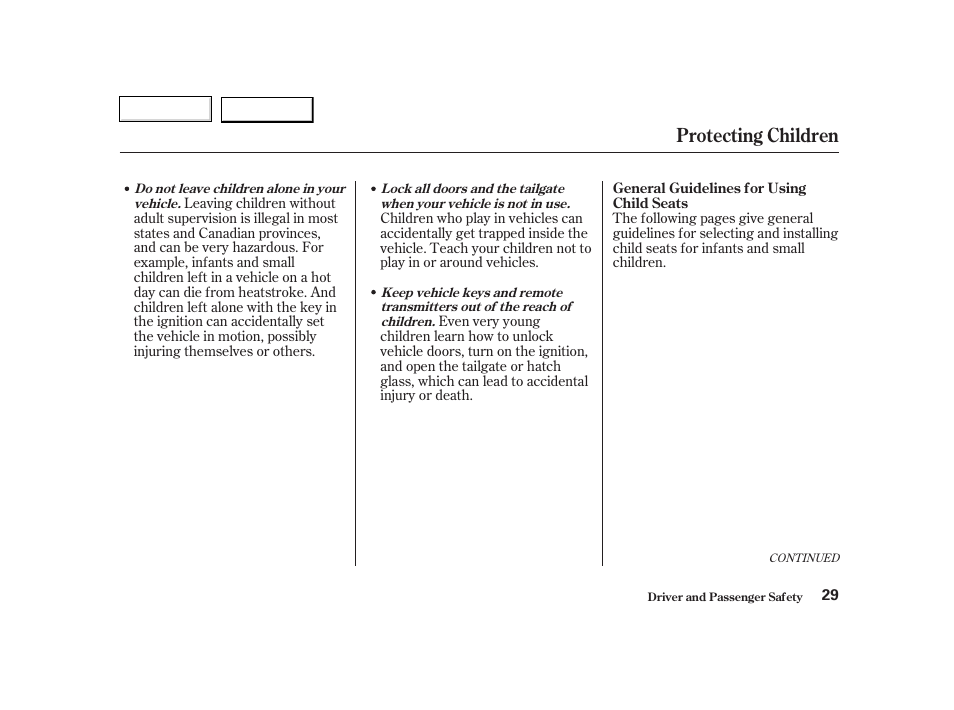 Protecting children | HONDA 2002 CR-V - Owner's Manual User Manual | Page 33 / 372