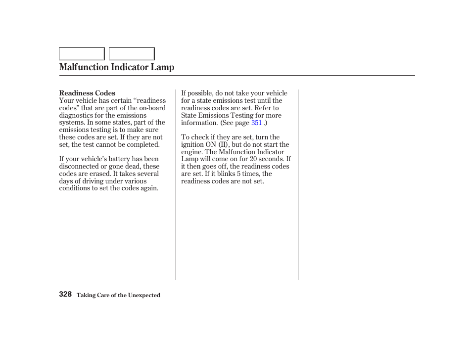 Malfunction indicator lamp | HONDA 2002 CR-V - Owner's Manual User Manual | Page 332 / 372