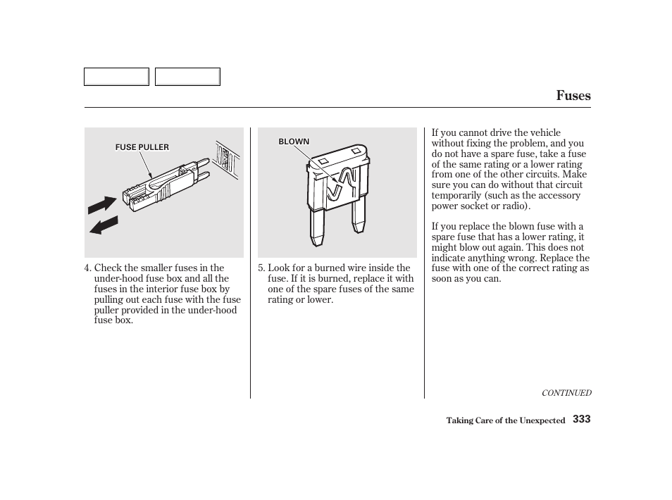 Fuses | HONDA 2002 CR-V - Owner's Manual User Manual | Page 337 / 372