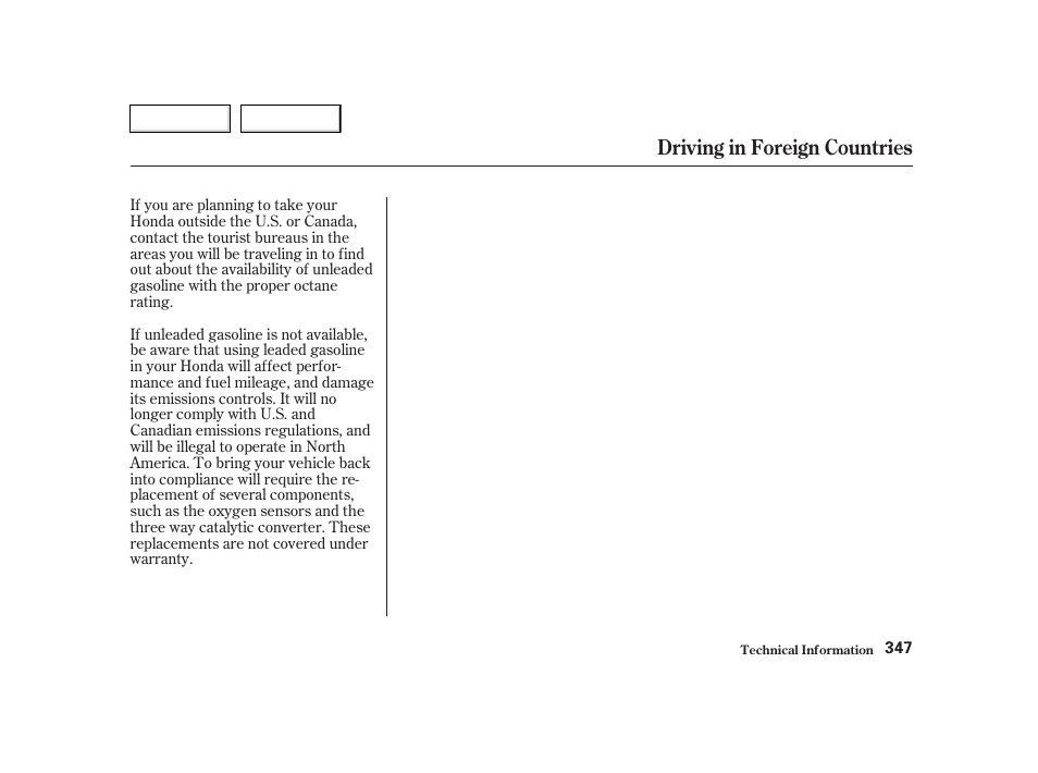 Driving in foreign countries | HONDA 2002 CR-V - Owner's Manual User Manual | Page 351 / 372