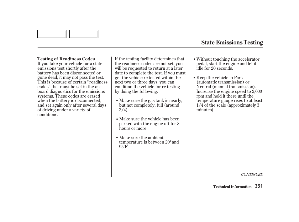 State emissions testing | HONDA 2002 CR-V - Owner's Manual User Manual | Page 355 / 372