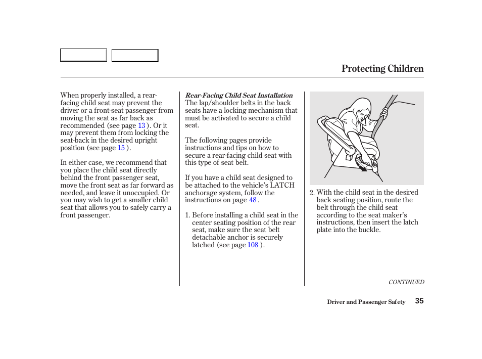 Protecting children | HONDA 2002 CR-V - Owner's Manual User Manual | Page 39 / 372