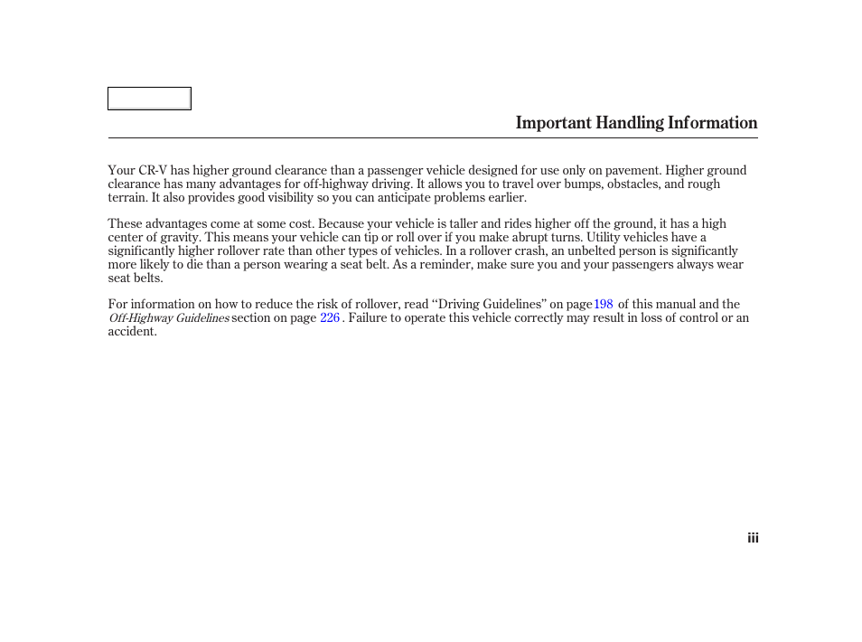 Important handling information | HONDA 2002 CR-V - Owner's Manual User Manual | Page 5 / 372