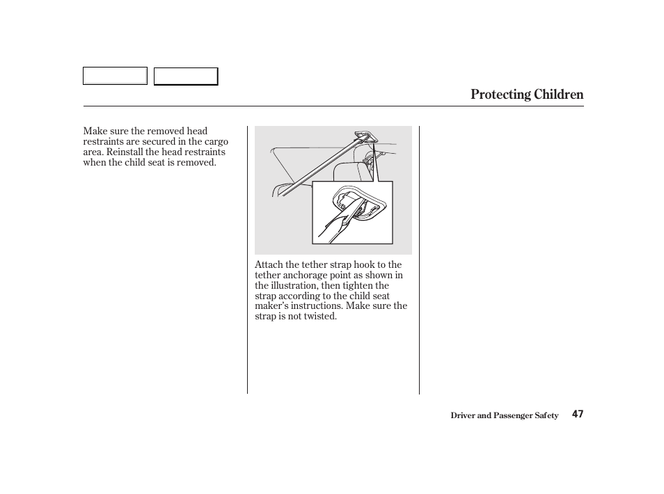 Protecting children | HONDA 2002 CR-V - Owner's Manual User Manual | Page 51 / 372