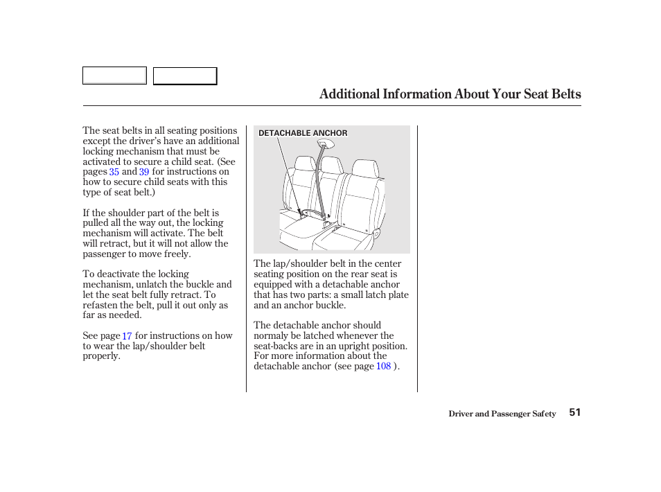 Additional information about your seat belts | HONDA 2002 CR-V - Owner's Manual User Manual | Page 55 / 372