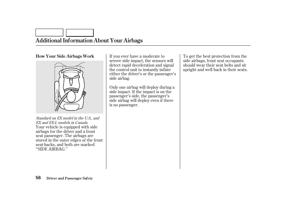 Additional information about your airbags | HONDA 2002 CR-V - Owner's Manual User Manual | Page 60 / 372