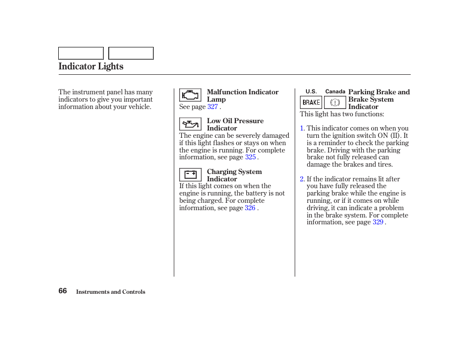 Indicator lights | HONDA 2002 CR-V - Owner's Manual User Manual | Page 70 / 372