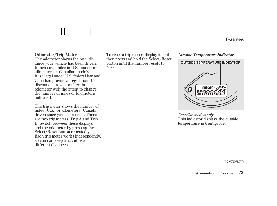 Gauges | HONDA 2002 CR-V - Owner's Manual User Manual | Page 77 / 372