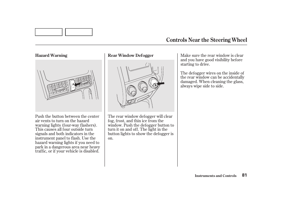 Controls near the steering wheel | HONDA 2002 CR-V - Owner's Manual User Manual | Page 85 / 372