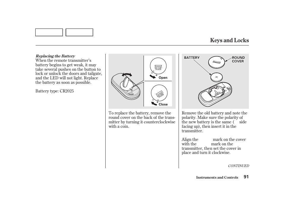 Keys and locks | HONDA 2002 CR-V - Owner's Manual User Manual | Page 95 / 372