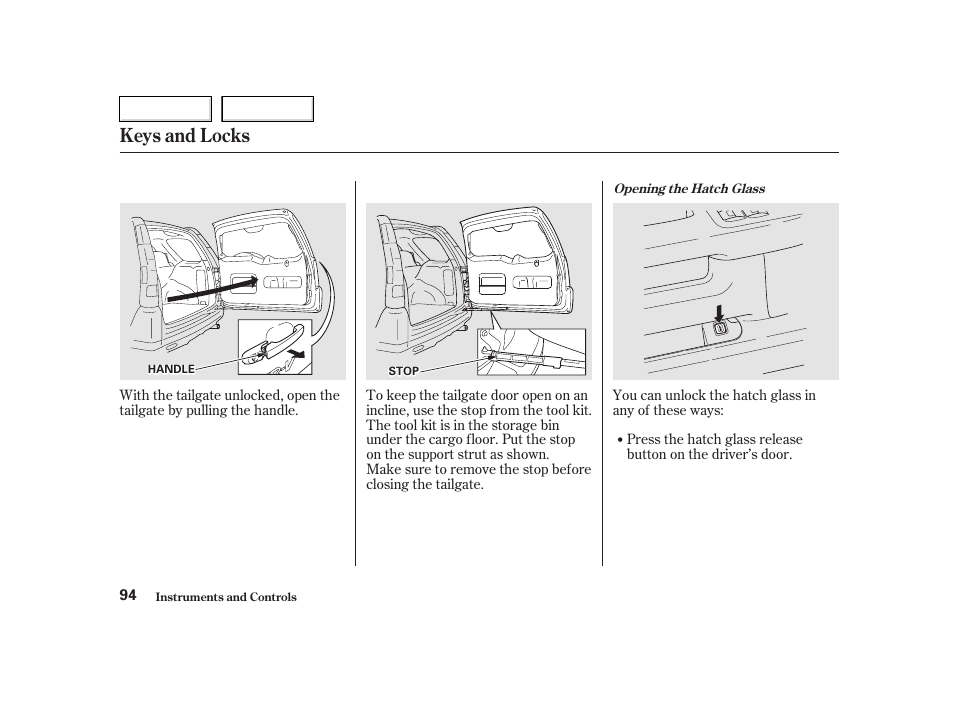 Keys and locks | HONDA 2002 CR-V - Owner's Manual User Manual | Page 98 / 372