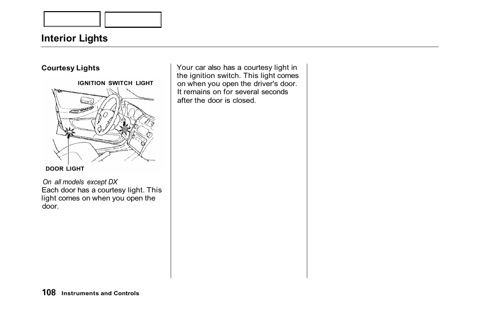 Interior lights | HONDA 2001 Accord Sedan - Owner's Manual User Manual | Page 111 / 372