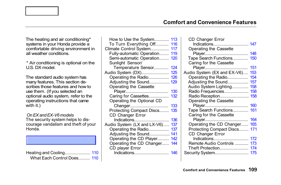 Comfort and convenience features | HONDA 2001 Accord Sedan - Owner's Manual User Manual | Page 112 / 372