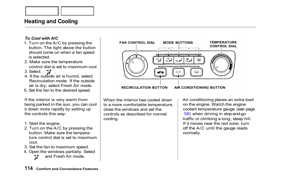 Heating and cooling | HONDA 2001 Accord Sedan - Owner's Manual User Manual | Page 117 / 372