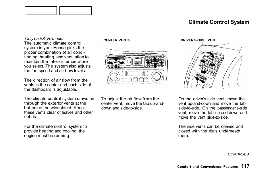 Climate control system | HONDA 2001 Accord Sedan - Owner's Manual User Manual | Page 120 / 372