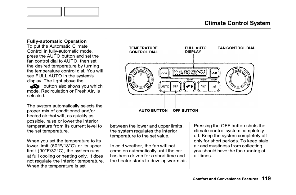 Climate control system | HONDA 2001 Accord Sedan - Owner's Manual User Manual | Page 122 / 372