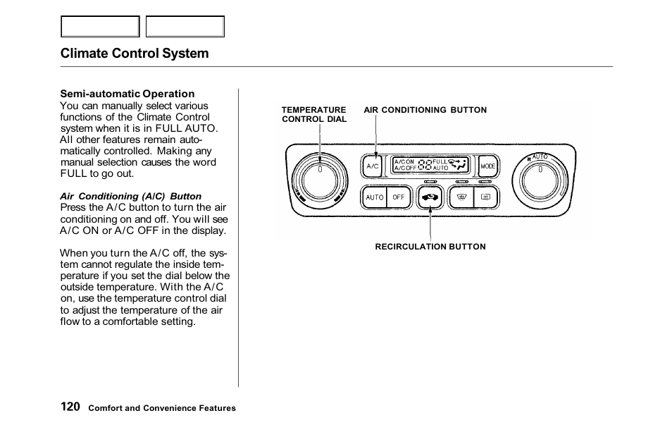 Climate control system | HONDA 2001 Accord Sedan - Owner's Manual User Manual | Page 123 / 372