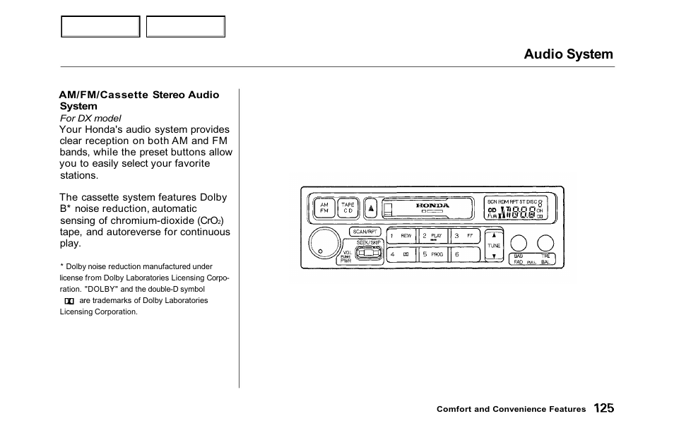 Audio system | HONDA 2001 Accord Sedan - Owner's Manual User Manual | Page 128 / 372