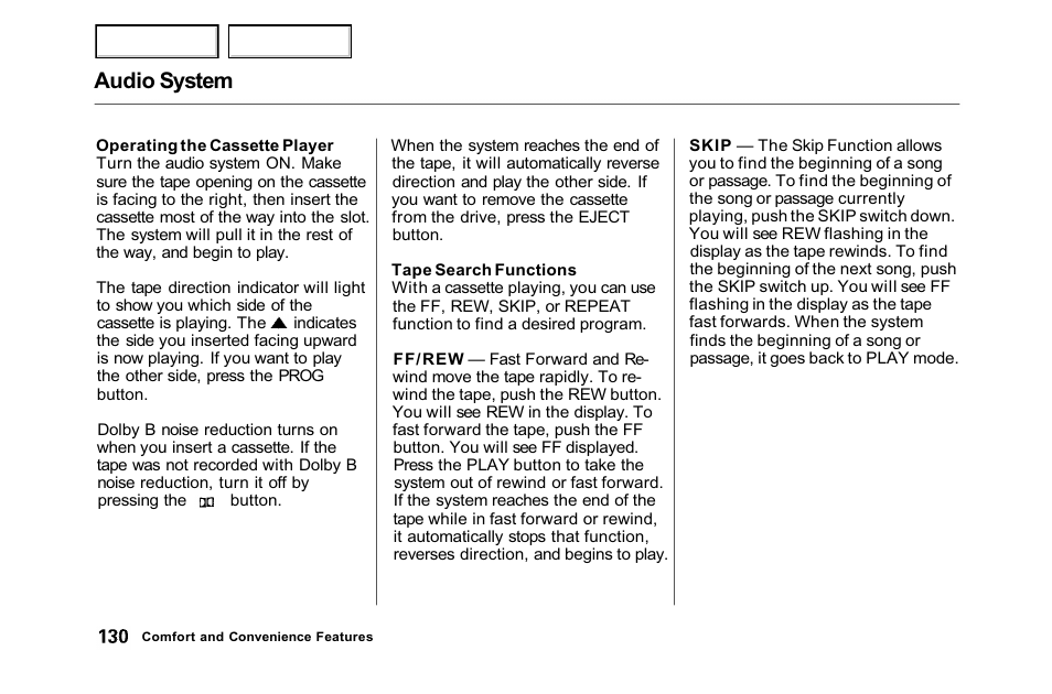 Audio system | HONDA 2001 Accord Sedan - Owner's Manual User Manual | Page 133 / 372