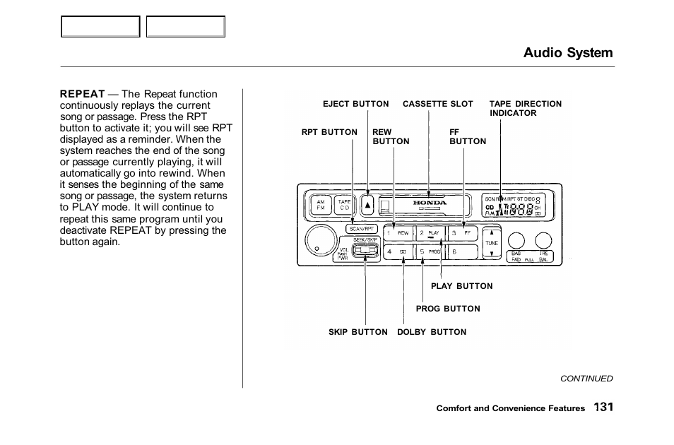 Audio system | HONDA 2001 Accord Sedan - Owner's Manual User Manual | Page 134 / 372