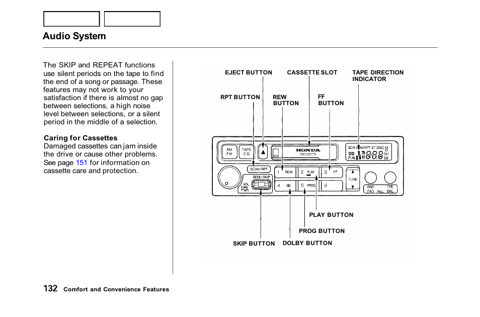 Audio system | HONDA 2001 Accord Sedan - Owner's Manual User Manual | Page 135 / 372