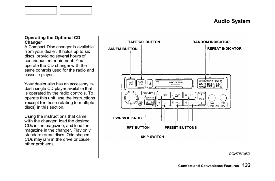 Audio system | HONDA 2001 Accord Sedan - Owner's Manual User Manual | Page 136 / 372