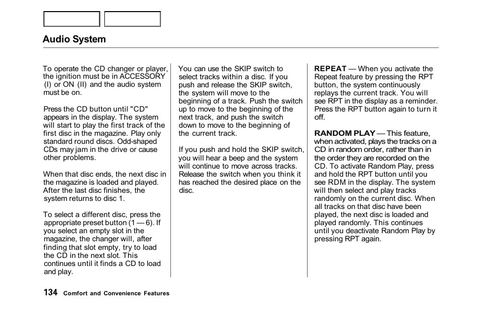 Audio system | HONDA 2001 Accord Sedan - Owner's Manual User Manual | Page 137 / 372